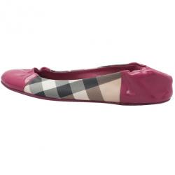 Pre Owned Burberry Pink Patent Cap Toe House Check Ballet Flats Size 36.5