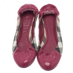 Pre Owned Burberry Pink Patent Cap Toe House Check Ballet Flats Size 36.5