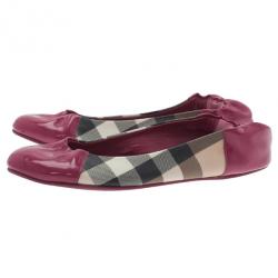 Pre Owned Burberry Pink Patent Cap Toe House Check Ballet Flats Size 36.5