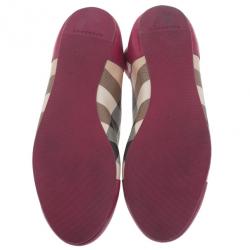 Pre Owned Burberry Pink Patent Cap Toe House Check Ballet Flats Size 36.5