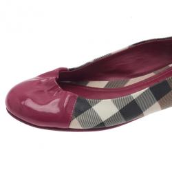 Pre Owned Burberry Pink Patent Cap Toe House Check Ballet Flats Size 36.5