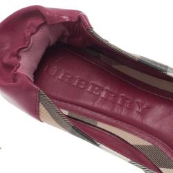 Pre Owned Burberry Pink Patent Cap Toe House Check Ballet Flats Size 36.5