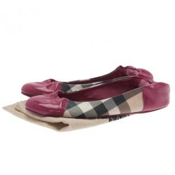 Pre Owned Burberry Pink Patent Cap Toe House Check Ballet Flats Size 36.5