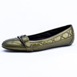 Pre Owned Burberry Green Metallic Quilted Ballet Flats Size 36