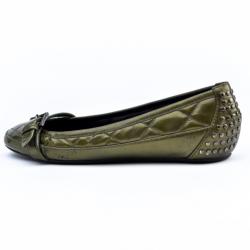 Pre Owned Burberry Green Metallic Quilted Ballet Flats Size 36