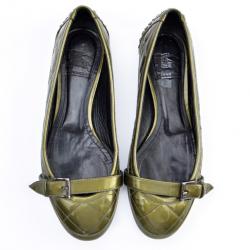 Pre Owned Burberry Green Metallic Quilted Ballet Flats Size 36
