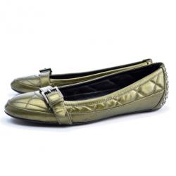 Pre Owned Burberry Green Metallic Quilted Ballet Flats Size 36