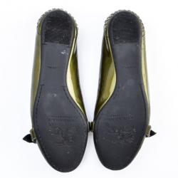 Pre Owned Burberry Green Metallic Quilted Ballet Flats Size 36