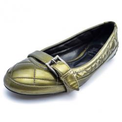 Pre Owned Burberry Green Metallic Quilted Ballet Flats Size 36