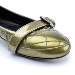 Pre Owned Burberry Green Metallic Quilted Ballet Flats Size 36