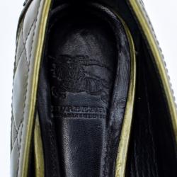 Pre Owned Burberry Green Metallic Quilted Ballet Flats Size 36