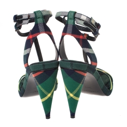 Pre Owned Burberry Green Novacheck Fabric Runway Hans T Strap Sandals Size 38