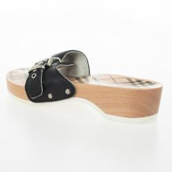 مملوكة مسبقًا Burberry Black Leather Buckle Wooden Clogs Size 37