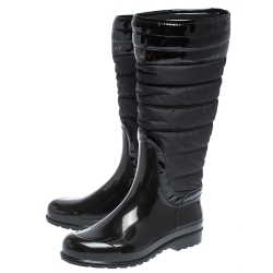 مملوكة مسبقًا Burberry Black Rubber And Patent Wellington Rain Boots Size 41