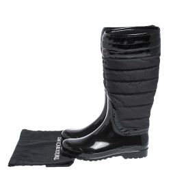 مملوكة مسبقًا Burberry Black Rubber And Patent Wellington Rain Boots Size 41