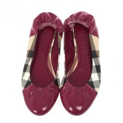 Pre Owned Burberry Pink Patent Cap Toe House Check Ballet Flats Size 40