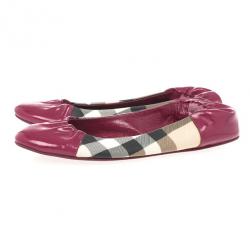 Pre Owned Burberry Pink Patent Cap Toe House Check Ballet Flats Size 40