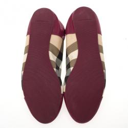 Pre Owned Burberry Pink Patent Cap Toe House Check Ballet Flats Size 40
