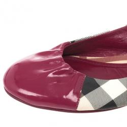 Pre Owned Burberry Pink Patent Cap Toe House Check Ballet Flats Size 40