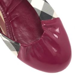 Pre Owned Burberry Pink Patent Cap Toe House Check Ballet Flats Size 40