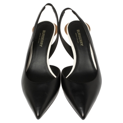 مملوكة مسبقًا صندل بربري مزين بفيونكة و بفتحة كعب جلد و جلد لامع أسود مقاس 36