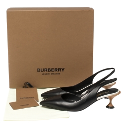 مملوكة مسبقًا صندل بربري مزين بفيونكة و بفتحة كعب جلد و جلد لامع أسود مقاس 36