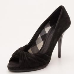 مملوكة مسبقًا Burberry Black Suede Twisted Peep Toe Pumps Size 36
