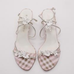 مملوكة مسبقًا Burberry Pink Check Kitten Heel Sandals Size 38
