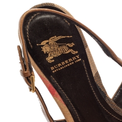 مملوكة مسبقًا Burberry Brown Nova Check Canvas and Leather Buckle Belt Slingback Flats Size 38