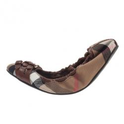 مملوكة مسبقًا Burberry Novacheck Canvas and Leather Buckle Ballet Flats Size 39