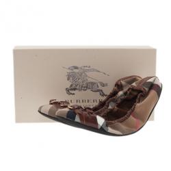 مملوكة مسبقًا Burberry Novacheck Canvas and Leather Buckle Ballet Flats Size 39
