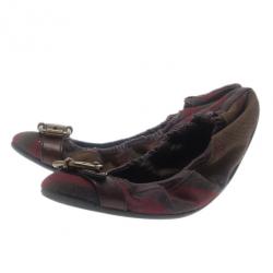 مملوكة مسبقًا Burberry Tricolor Canvas Buckle Detail Ballet Flats Size 38