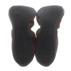 مملوكة مسبقًا Burberry Tricolor Canvas Buckle Detail Ballet Flats Size 38