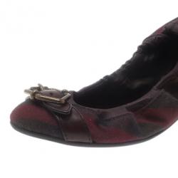 مملوكة مسبقًا Burberry Tricolor Canvas Buckle Detail Ballet Flats Size 38