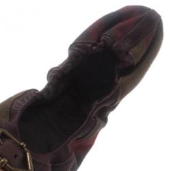 مملوكة مسبقًا Burberry Tricolor Canvas Buckle Detail Ballet Flats Size 38