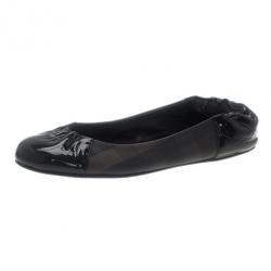 Pre Owned Burberry Smoked Novacheck Patent Cap Toe Ballet Flats Size 36.5