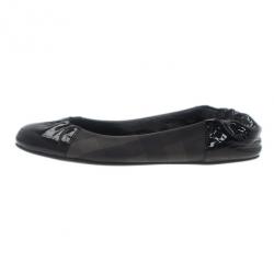 Pre Owned Burberry Smoked Novacheck Patent Cap Toe Ballet Flats Size 36.5
