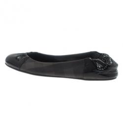 Pre Owned Burberry Smoked Novacheck Patent Cap Toe Ballet Flats Size 36.5