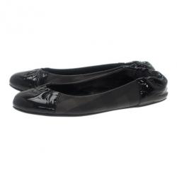 Pre Owned Burberry Smoked Novacheck Patent Cap Toe Ballet Flats Size 36.5