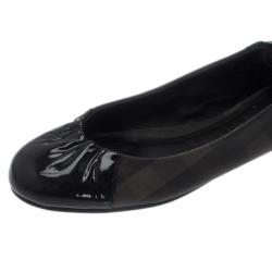 Pre Owned Burberry Smoked Novacheck Patent Cap Toe Ballet Flats Size 36.5