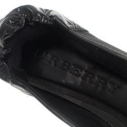 Pre Owned Burberry Smoked Novacheck Patent Cap Toe Ballet Flats Size 36.5