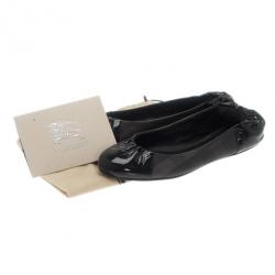 Pre Owned Burberry Smoked Novacheck Patent Cap Toe Ballet Flats Size 36.5