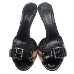 Pre Owned Burberry Novacheck Buckle Slides Size 38