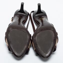 Pre Owned Burberry Brown/Beige Leather and Coated Canvas Ankle Strap Sandals Size 36