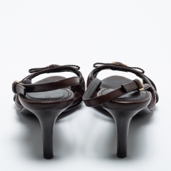 Pre Owned Burberry Brown/Beige Leather and Coated Canvas Ankle Strap Sandals Size 36