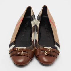 Pre Owned Burberry Beige/Brown Nova Check Canvas And Leather Ballet Flats Size 36