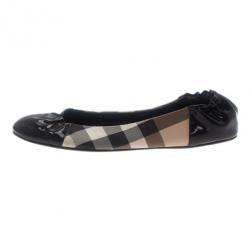 مملوكة مسبقًا Burberry Black Patent Cap Toe House Check Ballet Flats Size 39