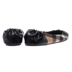 مملوكة مسبقًا Burberry Black Patent Cap Toe House Check Ballet Flats Size 39