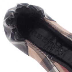 مملوكة مسبقًا Burberry Black Patent Cap Toe House Check Ballet Flats Size 39