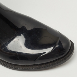 Pre Owned Burberry Black/Beige Rubber and Canvas Rain Boots Size 37